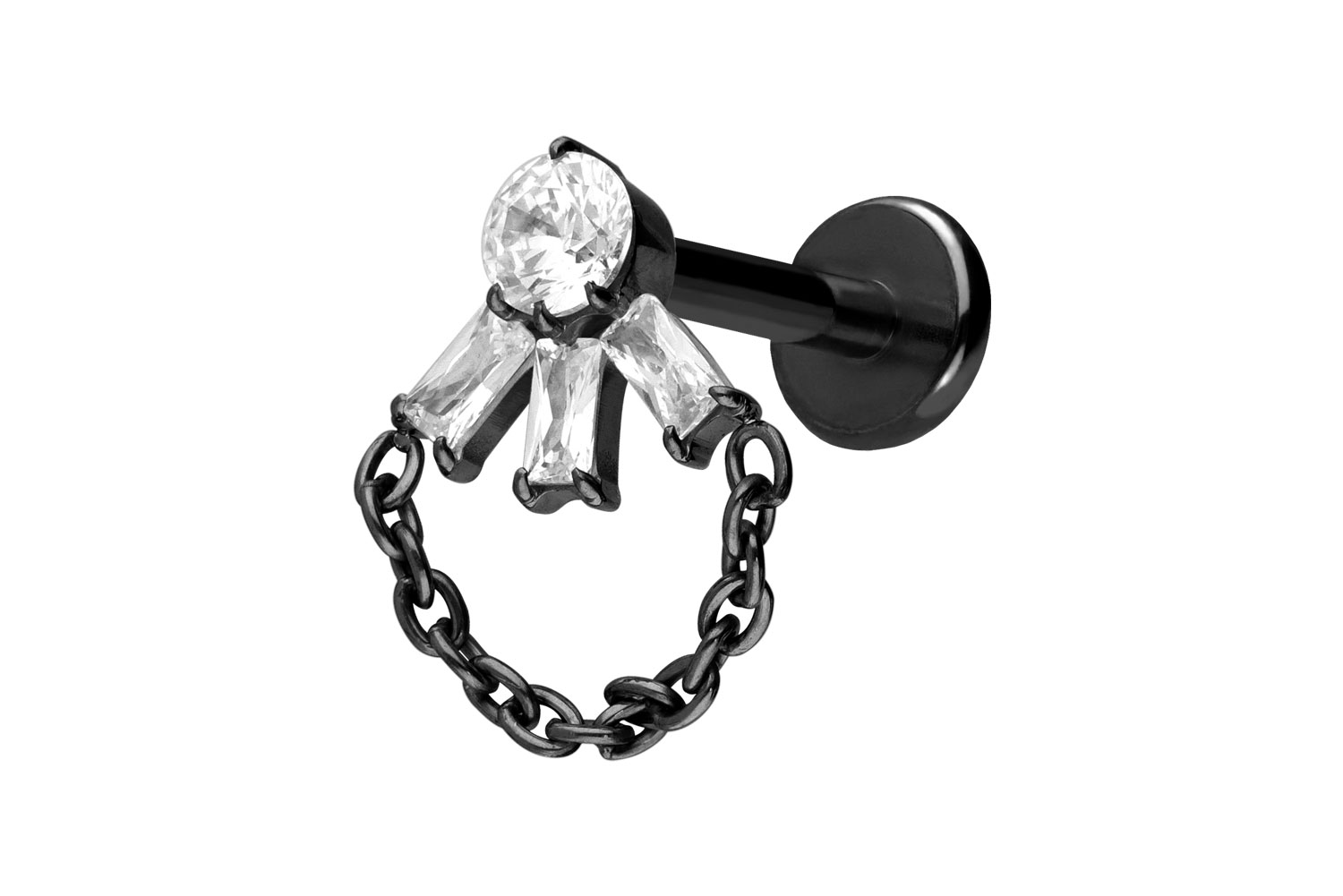 Titan Labret Piercing mit Push Fit LOTUSBLÜTE + KETTE